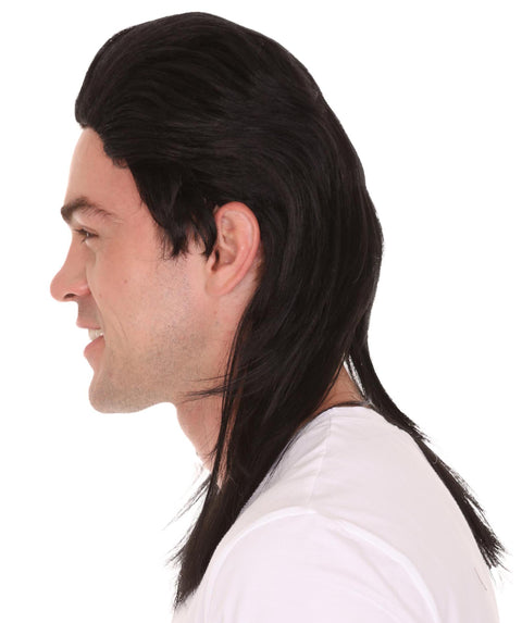 80s Black Mullet Men's Hair | Long Celebrity Halloween Wig | Premium Breathable Capless Cap