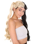 Marie, Long Wavy Two Tone Black and White High Pigtails Womens Wig | Premium Breathable Capless Cap