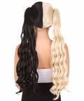 Marie, Long Wavy Two Tone Black and White High Pigtails Womens Wig | Premium Breathable Capless Cap