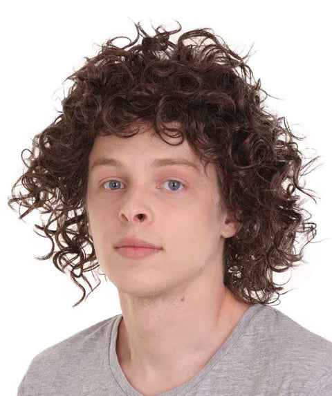 Movie Mens Brown Curly Cosplay Wig 