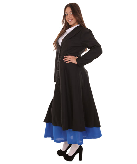 Adult Women's English Nanny Marry TV/Movie Costume | Black & Blue Cosplay Costume