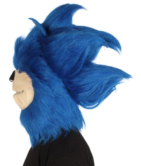 Furry Game | Men's White and Blue Straight Long Furry Hedghog Costume Cosplay Wig | Premium Breathable Capless Cap