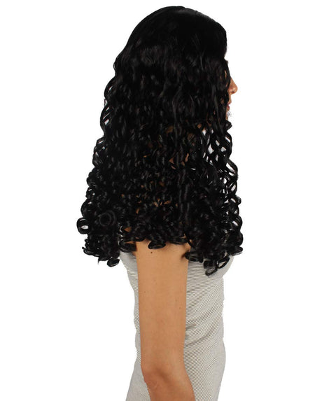 Womens Colonial Ladies 18th Century Long Curly Black Historical Wigs 