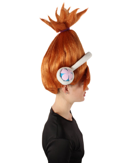 DJ Suki | Orange Ponytail Updo Wig and White Costume Headphones