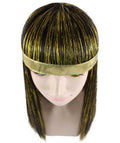 Adult Women's Deluxe Egyptian Queen Wig , Gold Tinsel Character Cosplay Halloween Wig , Premium Breathable Capless Cap