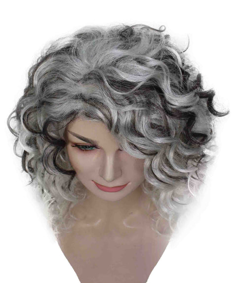 Evil Fashionable Queen | Women's Black and White Color Curly Shoulder Length Trendy Evil Fashionable Queen Wig