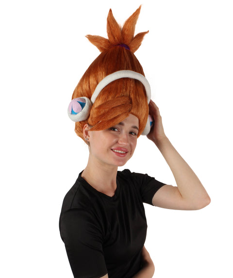 DJ Suki | Orange Ponytail Updo Wig and White Costume Headphones