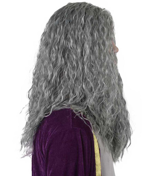Old wizard Wig with Mustache and Beard set Grey