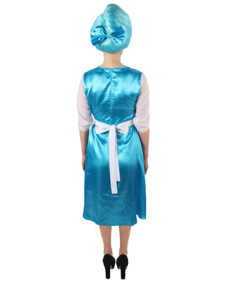 Women's Belle Cosplay Costume Blue Maid Dress with Apron and Headwear