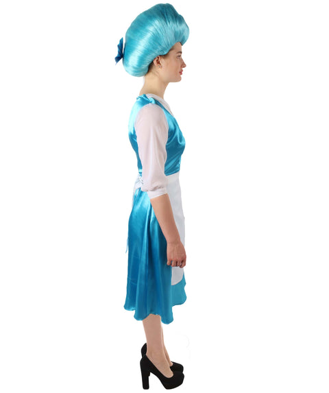 Women's Belle Cosplay Costume Blue Maid Dress with Apron and Headwear