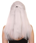 CW Premium Women's Long White Straight 20' Warlock Cosplay Wig - Lace Front Heat Resistant Fibers - Pulled Back Pony Tail