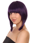 CW Women's Short 14' Unbalanced Bangs Purple Hero Rocker Girl Synthetic Anime Wig - Capless Cap Heat Resistant Fibers - Unconventional Bob Style