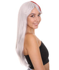 CW Women's Long Two Tone 25' Silver and Red Synthetic Anime Wig - Capless Cap Heat Resistant Fibers -  Bob wig Style with Pointy Bangs
