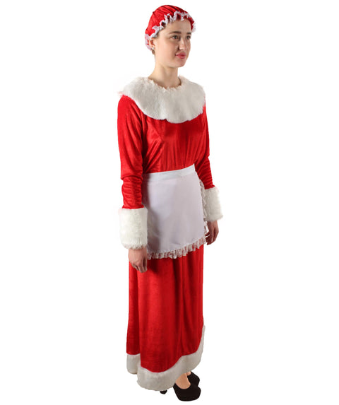 Women’s Mrs Claus Christmas Velvet Red Female Santa Dress Costume