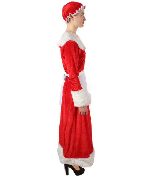 Women’s Mrs Claus Christmas Velvet Red Female Santa Dress Costume