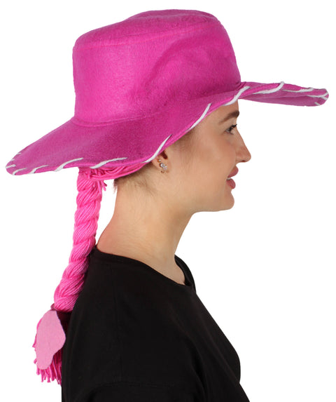 HPO Adult Women's Cowgirl Yarn-Braided Wig with Felt Hat