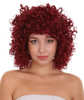 Dancehall Womens Wig , Burgundy Curly Character Cosplay Halloween Wig , Premium Breathable Capless Cap