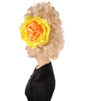 Unisex Drag Race Blonde Curly Beehive Wig with Sequin Flower