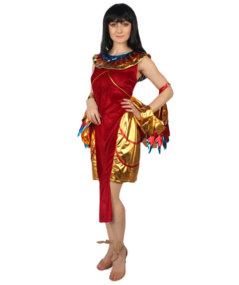Adult Women Egyptian Goddess Costume | Red & Golden Carnival Costume