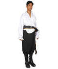 Adult Men's Satin Ruffle Pirate 3Pc Costume | White & Black Halloween Costume