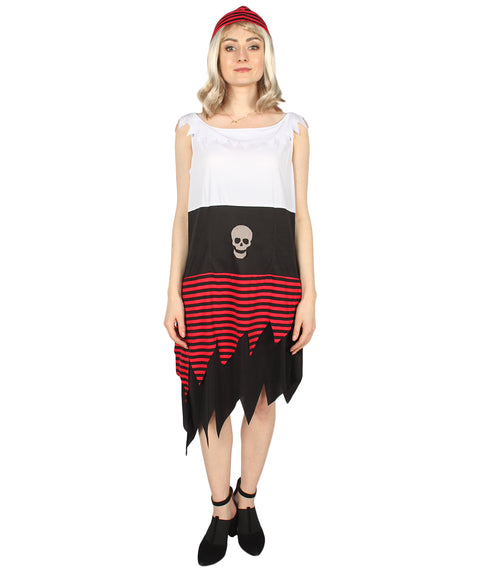 Adult Women Pirate Buccaneer Costume , Black, White & Red Halloween Costume
