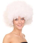 Glow-In-The-Dark Unisex Afro Wig | White Jumbo Super Size Stage/Event Fancy Halloween Wig | Premium Breathable Capless Cap