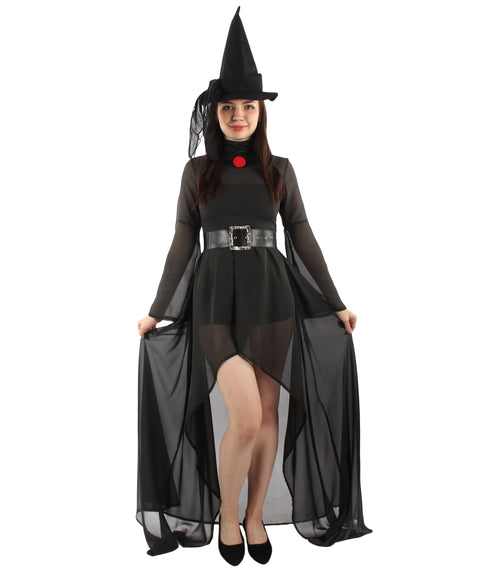 Adult Women’s Gothic Witch Costume Set with Jacket Skirt Belt and Hat | Multiple Size Options