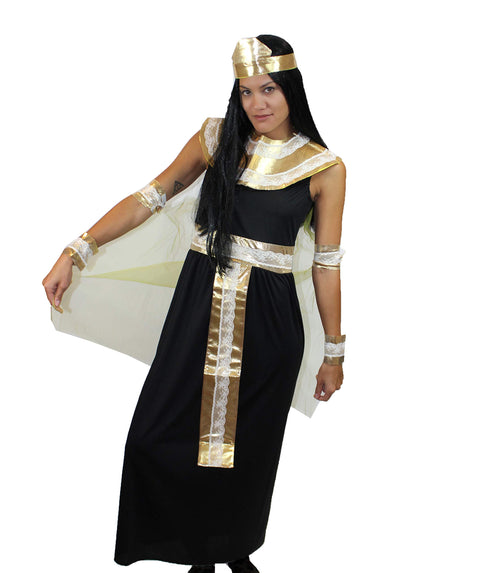 Adult Women's  Egyptian Queen Historical Halloween Costume, Black & Gold Cosplay Costume