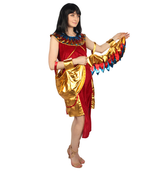 Adult Women Egyptian Goddess Costume | Red & Golden Carnival Costume