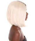 Women's Shoulder Length Socialite Wig - Platinum White Hair With Dark Roots - Capless Cap Design