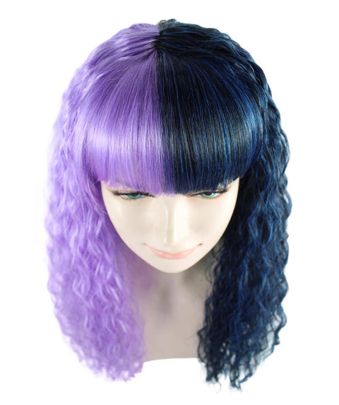 Adult Womens Long Wig | Wavy Purple & Black Wig | Premium Breathable Capless Cap