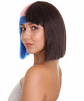 Adult Womens Bob Wig | Black, Pink, & Blue Celebrity Wig | Premium Breathable Capless Cap