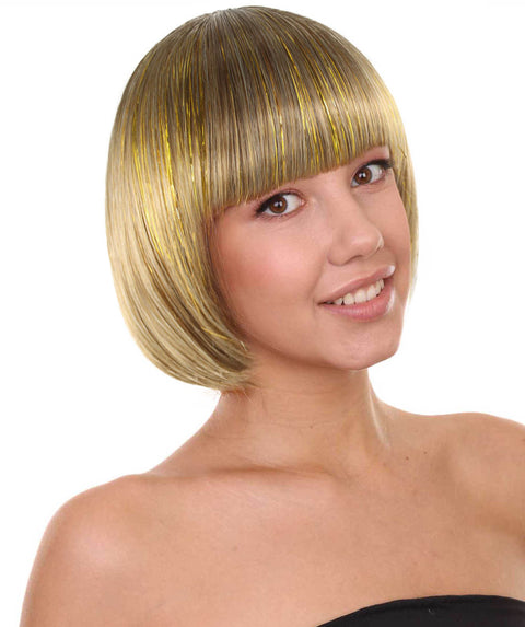 Womens Gold Bob Wig | Stage/Event Fancy Halloween Wigs | Premium Breathable Capless Cap