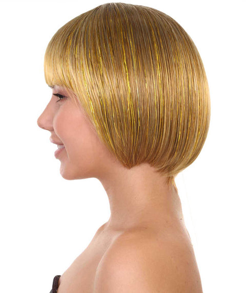 Womens Gold Bob Wig | Stage/Event Fancy Halloween Wigs | Premium Breathable Capless Cap