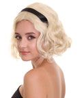 HPO Adult Women's Blonde Chilling Witch  Wavy Bob Wig , Black Head Ribbon , Perfect for Halloween | Flame-retardant Synthetic Fiber