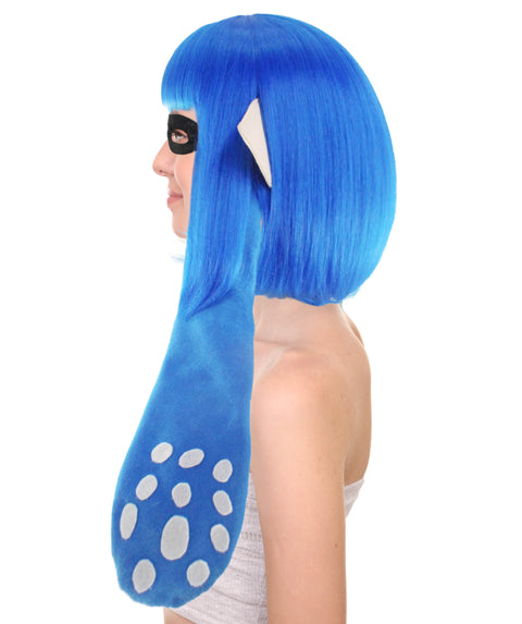 Adult Women's Gaming Ink Girl Wig and Ears with Eye-Mask Set | Video Game Wigs | Premium Breathable Capless Cap