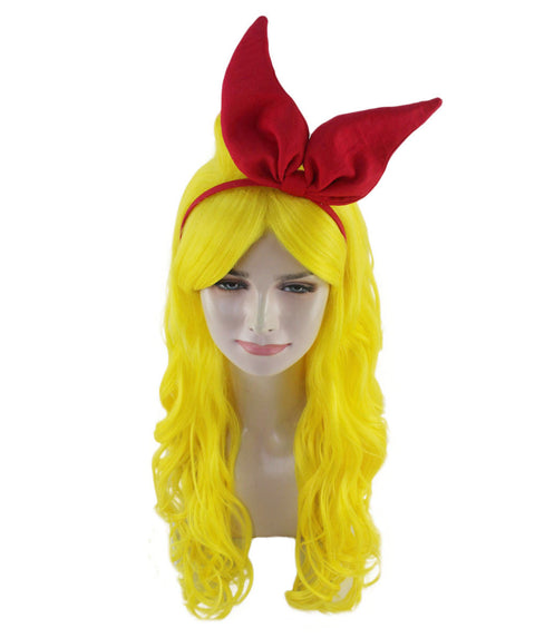 Womens Manga Wig with Red Bow Set | Yellow TV/Movie Wigs | Premium Breathable Capless Cap