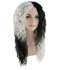 Adult Women's Black and White Color Two Tone Curly Long Length Trendy Gothic Queen Wig