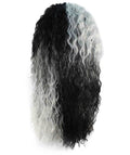Adult Women's Black and White Color Two Tone Curly Long Length Trendy Gothic Queen Wig