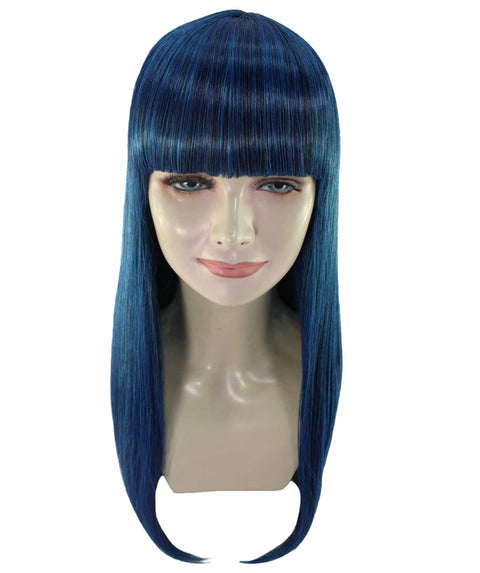Adult Women's Dark Blue Color Straight Medium Length Trendy Wig