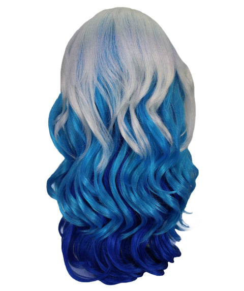 Adult Women's White Color With Blue Tips Wavy Medium Length Trendy Wig