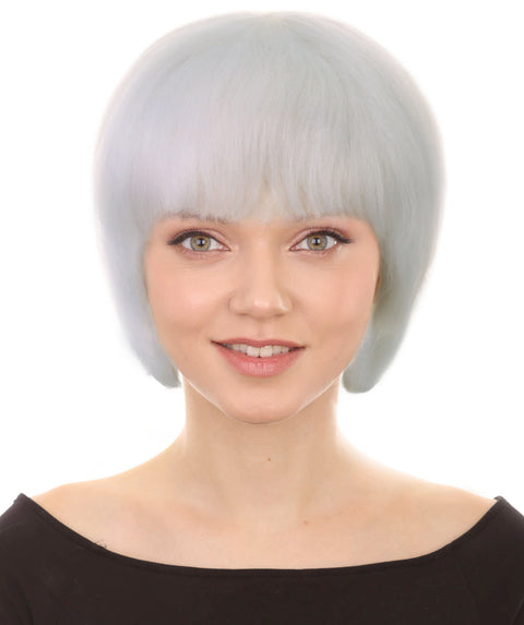 Adult Women's Short and Groovy 60's Beehive Wig, 10" Inches Pure White Updo with Bangs Hair | HPO