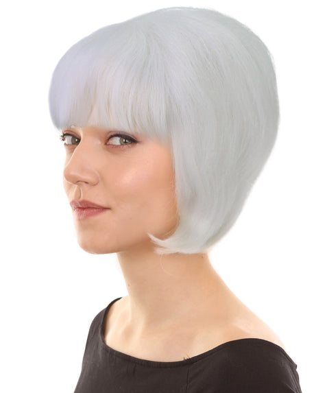 Adult Women's Short and Groovy 60's Beehive Wig, 10" Inches Pure White Updo with Bangs Hair | HPO