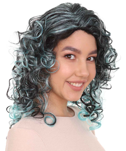 Blue Wicked Witch Womens Wig | Black Sky Horror Cosplay Halloween Wig | Premium Breathable Capless Cap