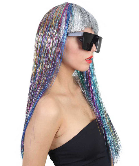 Rainbow Tinsel Womens Wig | Party Ready Fancy Cosplay Halloween Wig | Premium Breathable Capless Cap