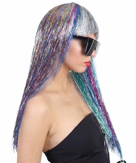 Rainbow Tinsel Womens Wig | Party Ready Fancy Cosplay Halloween Wig | Premium Breathable Capless Cap