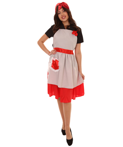 Adult Women's 50's Housewife 4 Pc Historical Costume | Multi Color Cosplay Costume