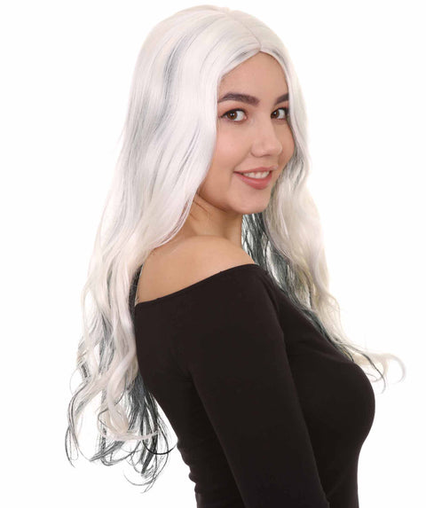 White and Black Long Women's Wig | Ghost Horror Sexy Cosplay Party Halloween Wigs | Premium Breathable Capless Cap