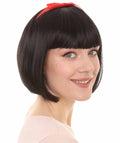 Snow Princess Womens Wig | Black Bob Halloween Wig With Ribbon | Premium Breathable Capless Cap
