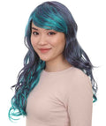 Blended Two-Tone Long Wavy Womens Wig | Long Curly Cosplay Halloween Wig | Premium Breathable Capless Cap